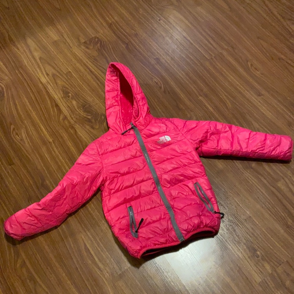 Pink the north face puffy jacket